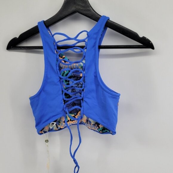 Maaji Blue Floral Reversible Bikini Top Size Large - Picture 5 of 9